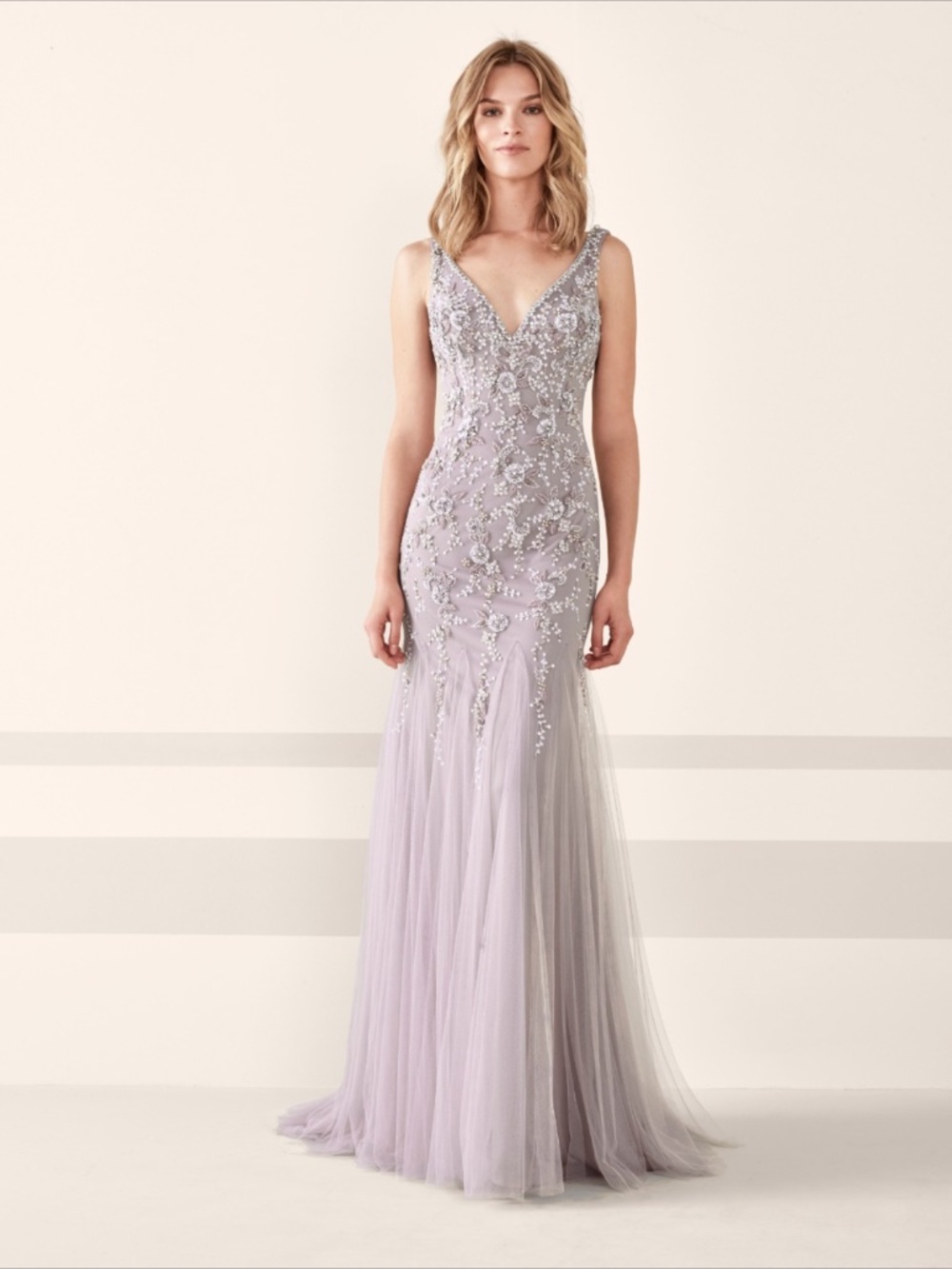 Pronovias Lilac Embellished Prom Dress